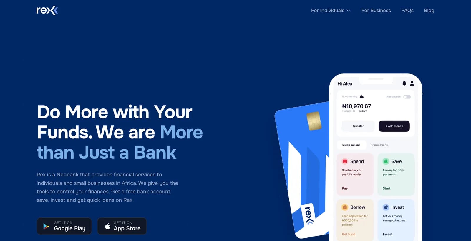 Rex MFB landing page.